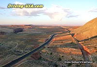 aerial view: road east of Grand Canyon