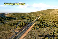 aerial view: road east of Grand Canyon