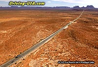 Aerial view along the road to Monument Valley